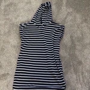 White and navy stripped Gap kids swim coverup